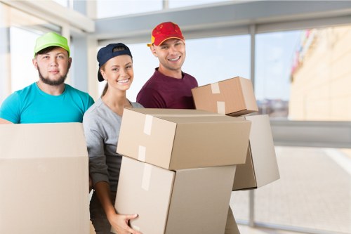 Packed boxes and furniture ready for a domestic move in South London