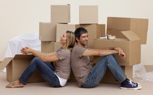 Moving team loading office items for a South London move