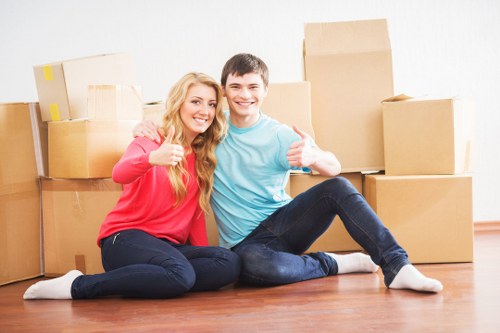 Office furniture and equipment being prepared for a Herne Hill move