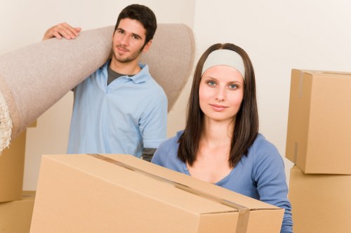 Packed office boxes and equipment ready for relocation